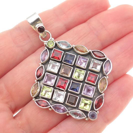 925 Sterling Vintage Real Topaz Iolite Amethyst Citrine Peridot & Garnet Pendant