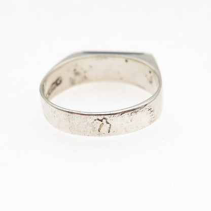 925 Sterling Silver Vintage Mexico Real Lapis Modernist Oxidized Ring Size 6