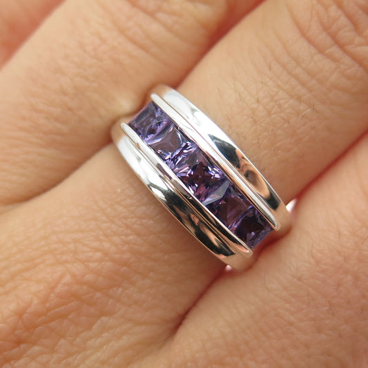 MICHELLE ALBALA 925 Sterling Vintage Real Princess-Cut Amethyst Ring Size 7.5