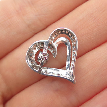 925 Sterling Silver Real Amethyst & White Topaz Heart Mini Slide Charm Pendant