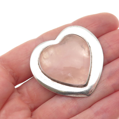 GFMW Great Falls Metal Works 925 Sterling Vintage Real Rose Quartz Heart Brooch