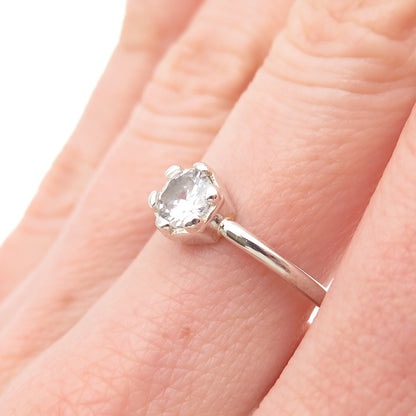 925 Sterling Silver Vintage Round-Cut C Z Engagement Ring Size 6.75