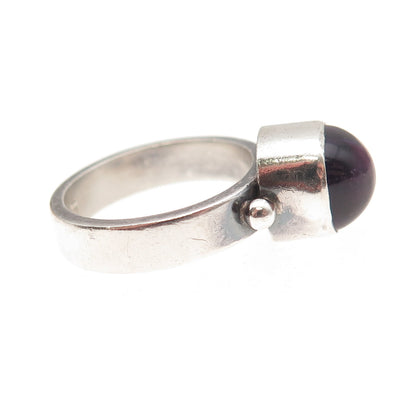 925 Sterling Silver Vintage Real Amethyst Modernist Oxidized Ring Size 5