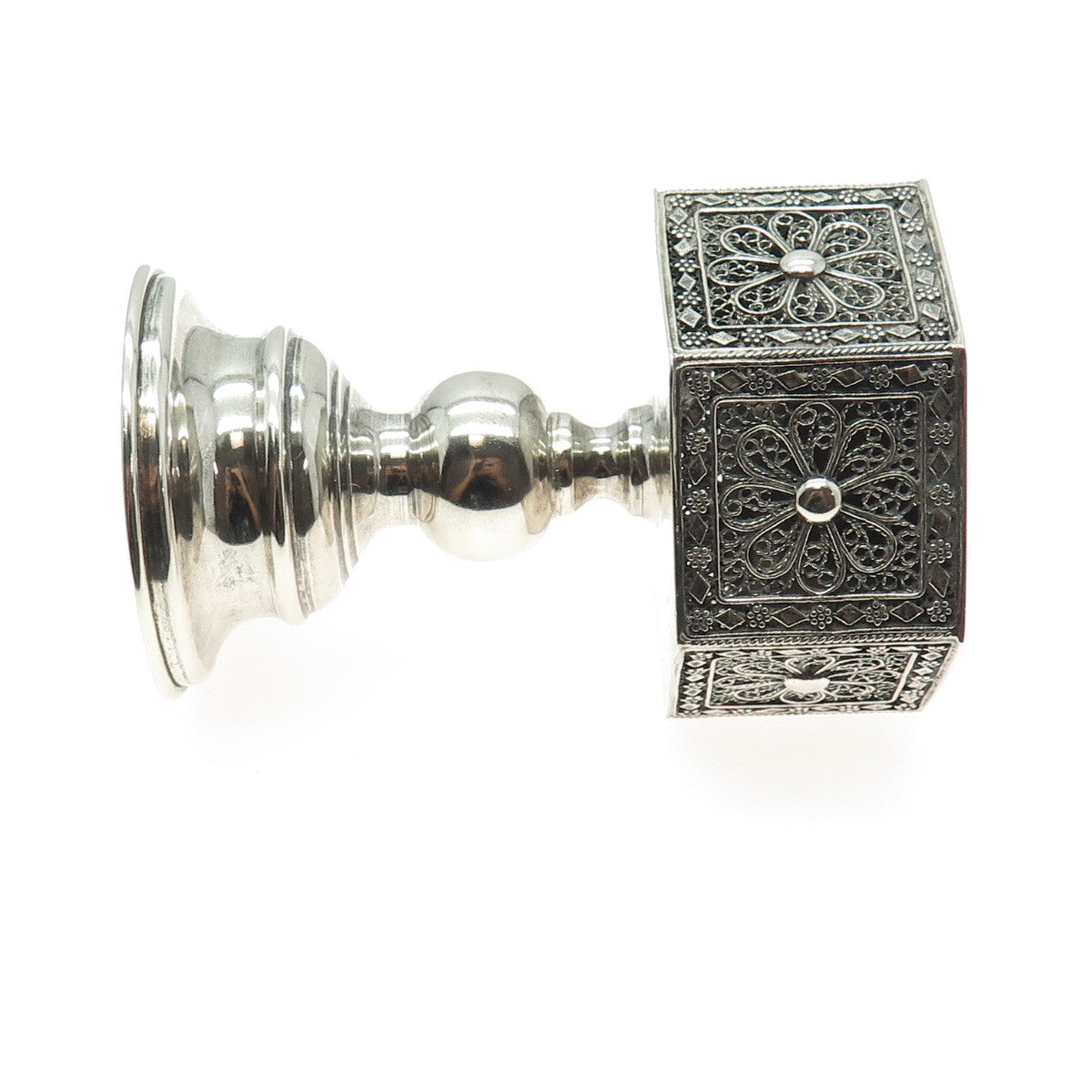 925 Sterling Silver Vintage Israel Filigree Floral Candlestick
