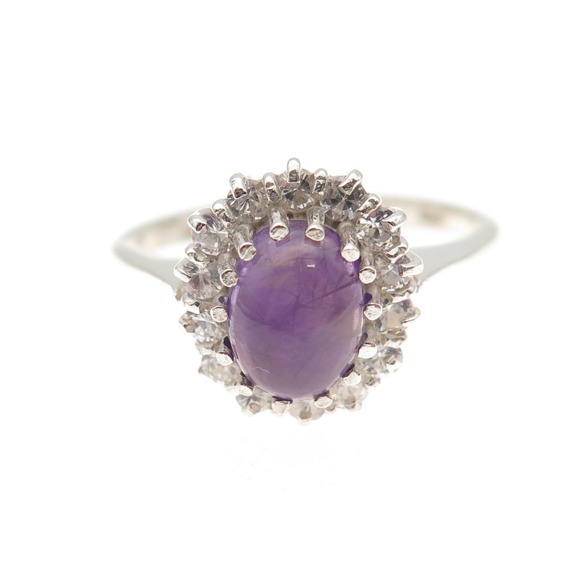 925 Sterling Silver Vintage Real Amethyst & White Topaz Ring Size 8.25