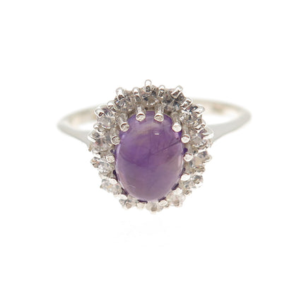 925 Sterling Silver Vintage Real Amethyst & White Topaz Ring Size 8.25