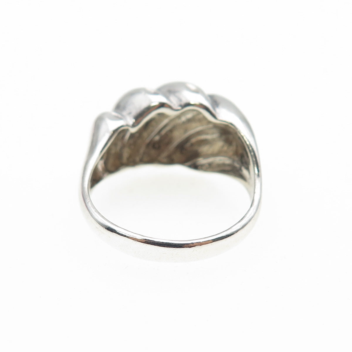 925 Sterling Silver Vintage Modernist Ribbed Dome Oxidized Ring Size 7