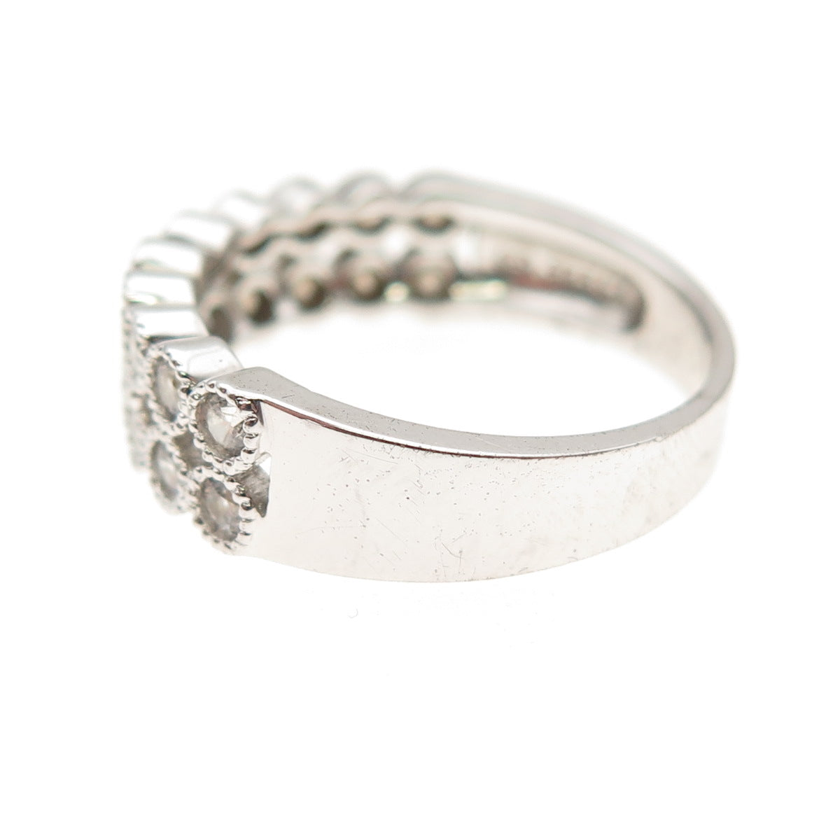 925 Sterling Silver Round-Cut C Z 2-Row Ring Size 6