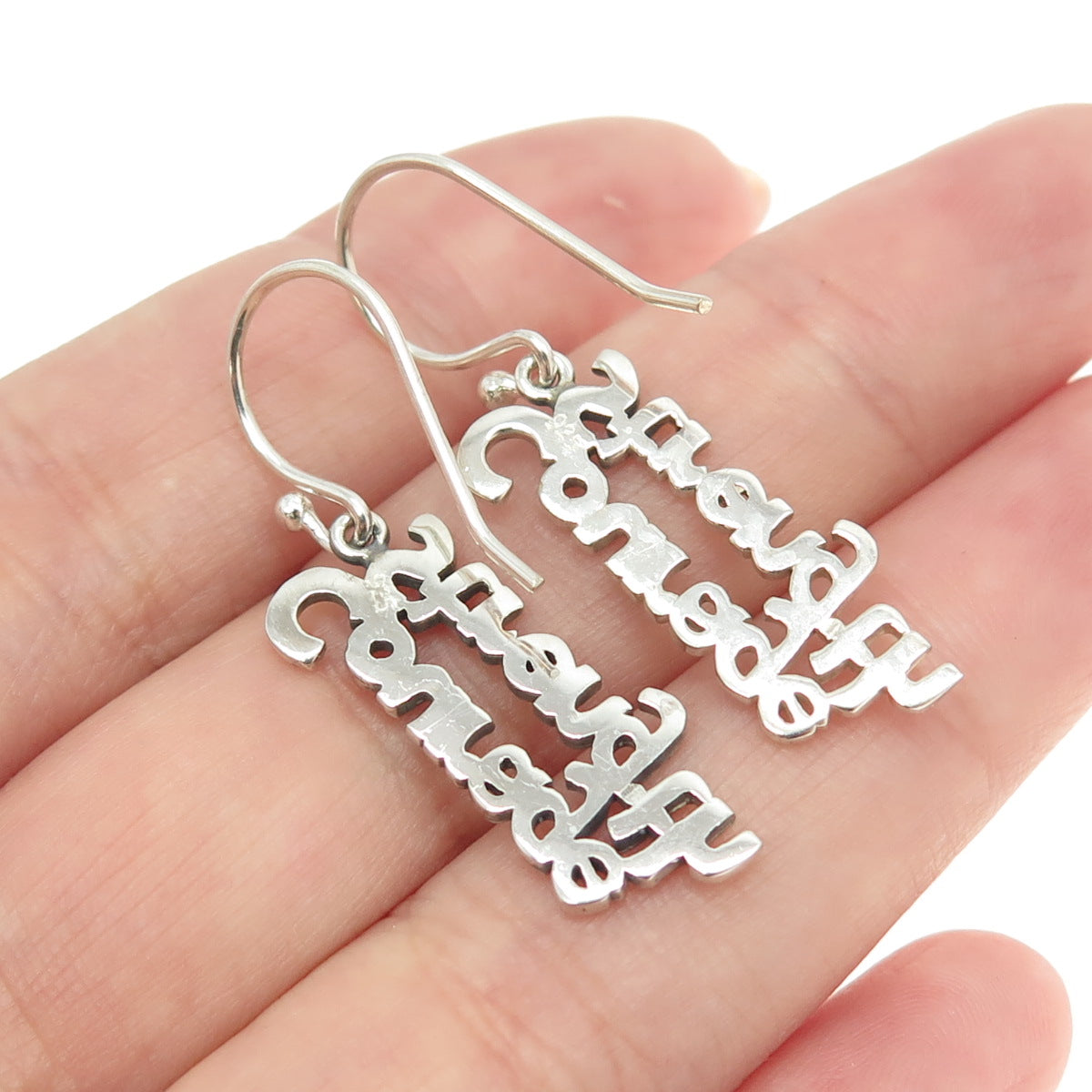 925 Sterling Silver "Courage Strength" Dangling Earrings