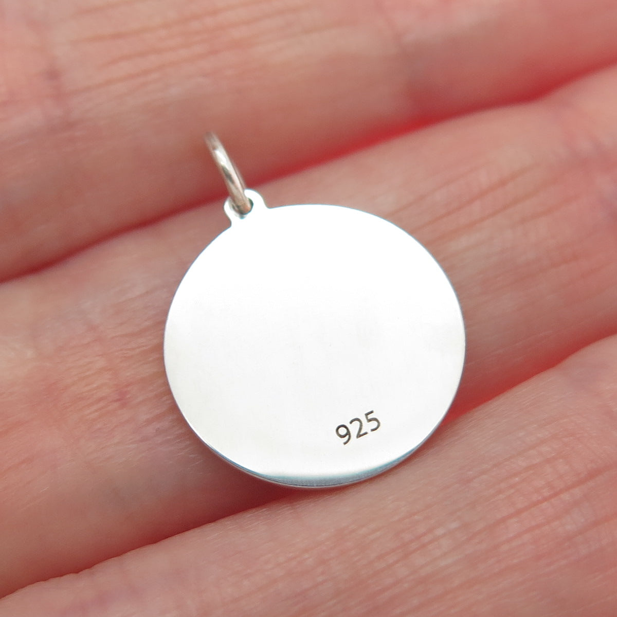 925 Sterling Silver Pink Enamel Pirate Skull Round Tag Minimalist Charm Pendant