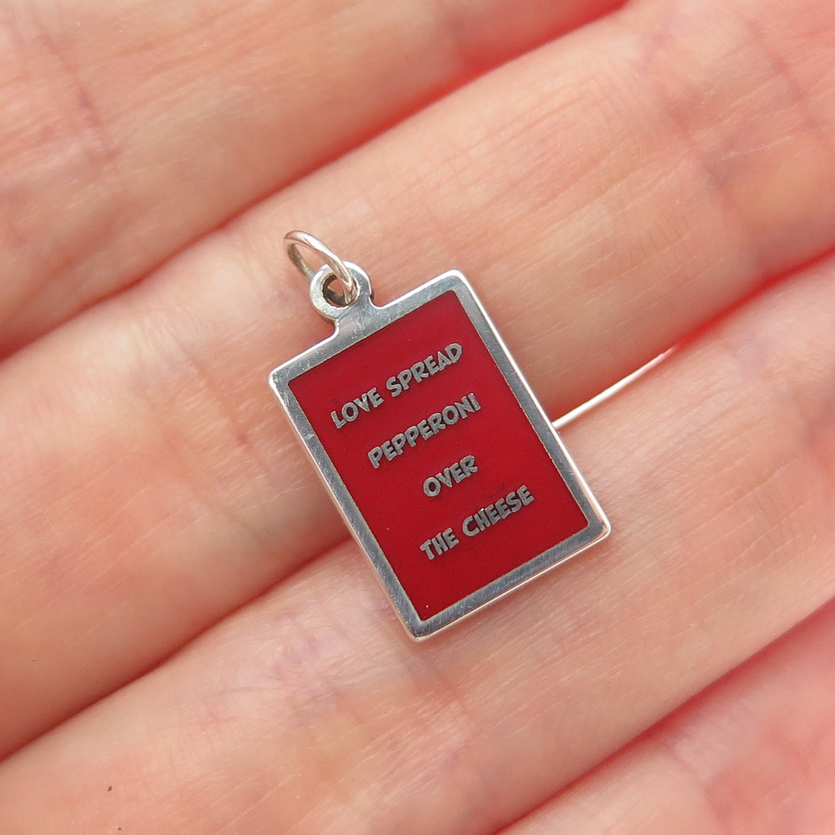 925 Sterling Red Enamel Love Spread Pepperoni Over The Cheese Minimalist Pendant