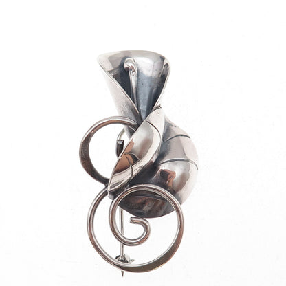 Joseph Masaniello 925 Sterling Silver Vintage Calla Lily Oxidized Pin Brooch