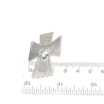 CAROLYN POLLACK 925 Sterling Silver Vintage Guardian Angel Cross Pin Pendant