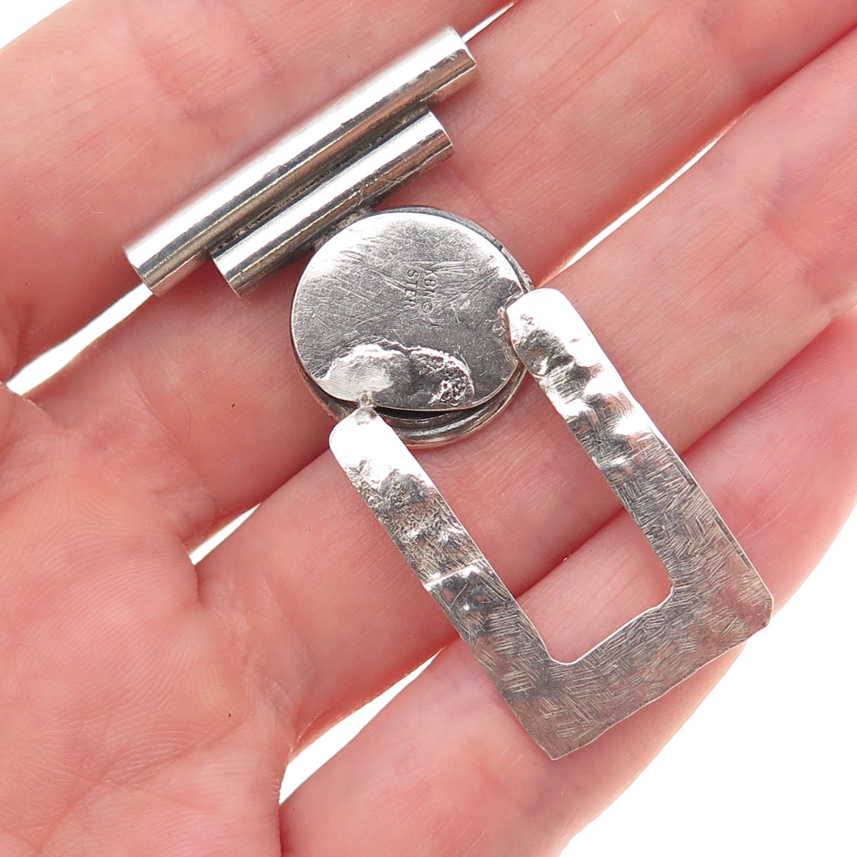 Kabana 925 Sterling Silver 2-Tone Vintage Modernist Hammered Slide Pendant