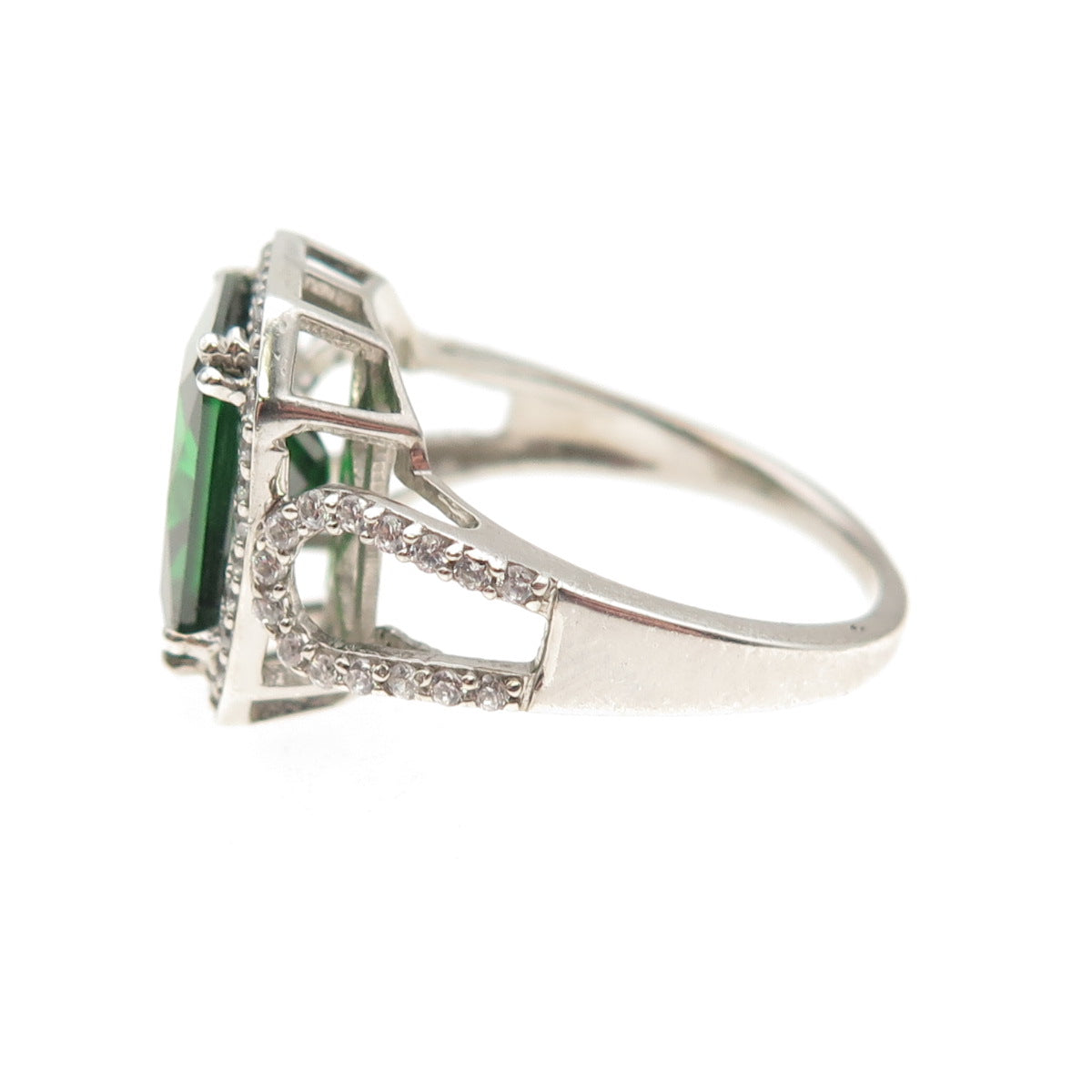 925 Sterling Silver Green & White C Z Bohemian Ring Size 8.5