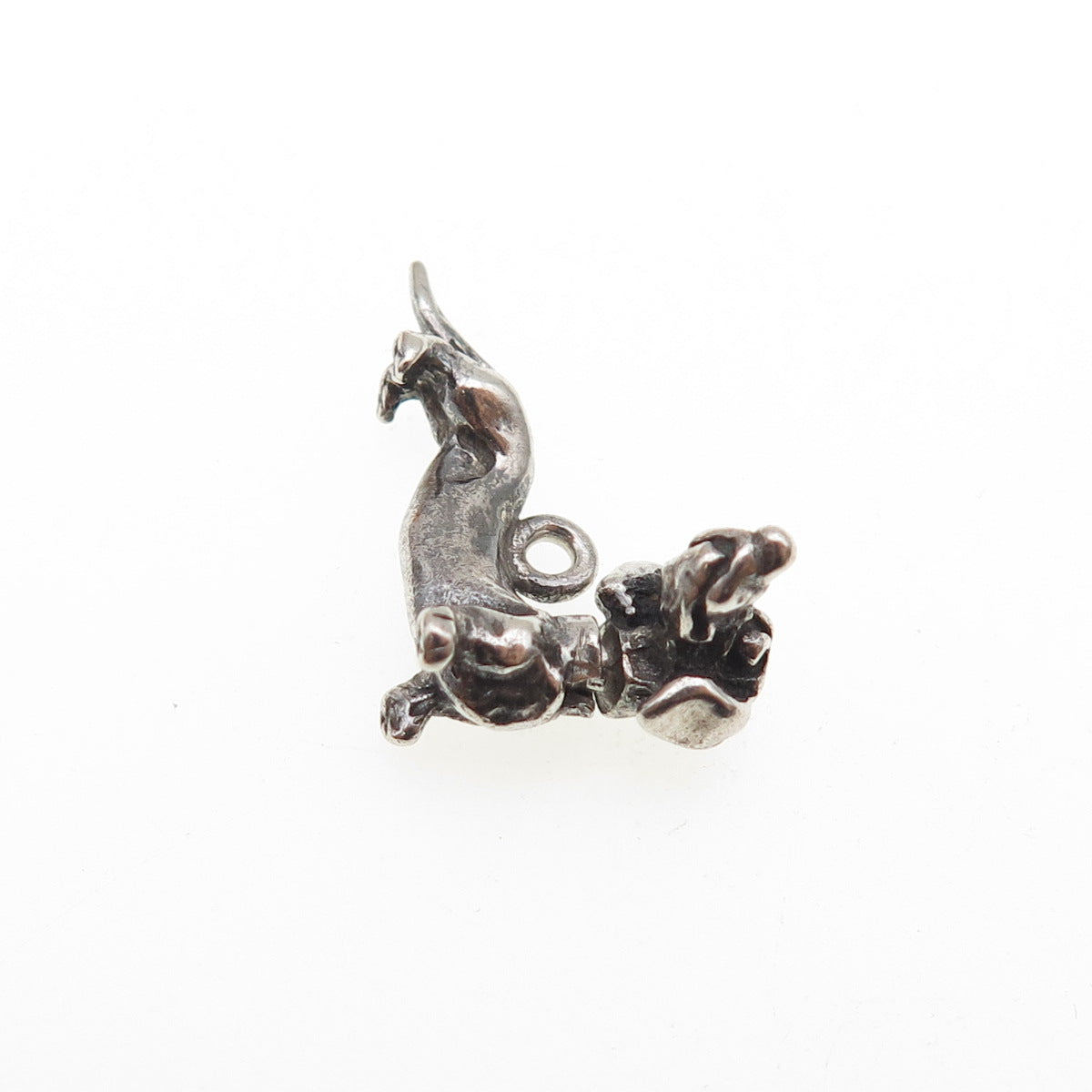 925 Sterling Silver Vintage Dachshund Oxidized Articulated Mini 3D Charm Pendant