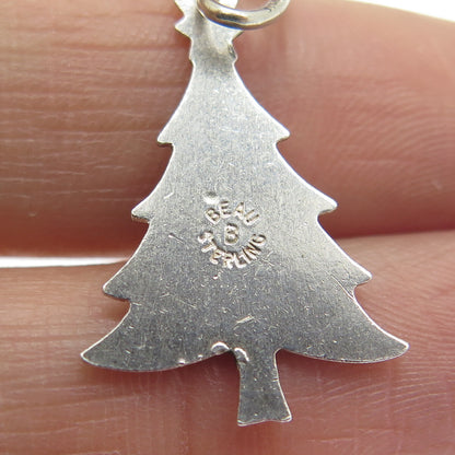 BEAU 925 Sterling Silver Antique Colorful Enamel Christmas Tree Charm Pendant