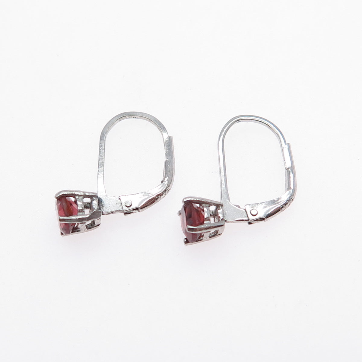 925 Sterling Silver Vintage Real Round-Cut Red Garnet Earrings