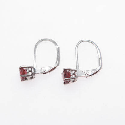 925 Sterling Silver Vintage Real Round-Cut Red Garnet Earrings
