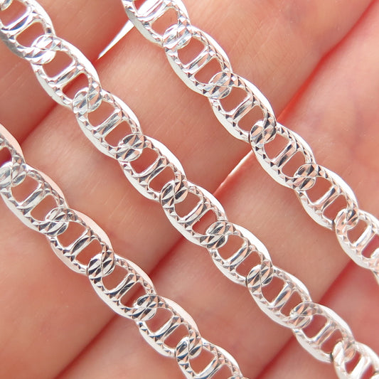 925 Sterling Silver Vintage Italy Diamond-Cut Anchor Mariner Chain Necklace 24"