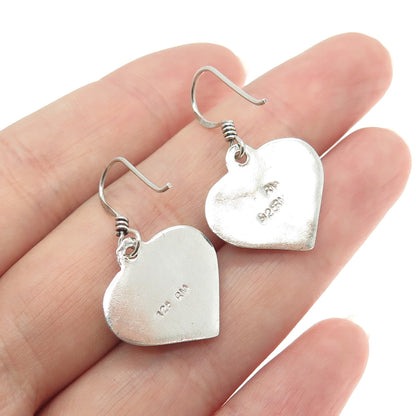 925 Sterling Silver Vintage Heart Dangling Earrings