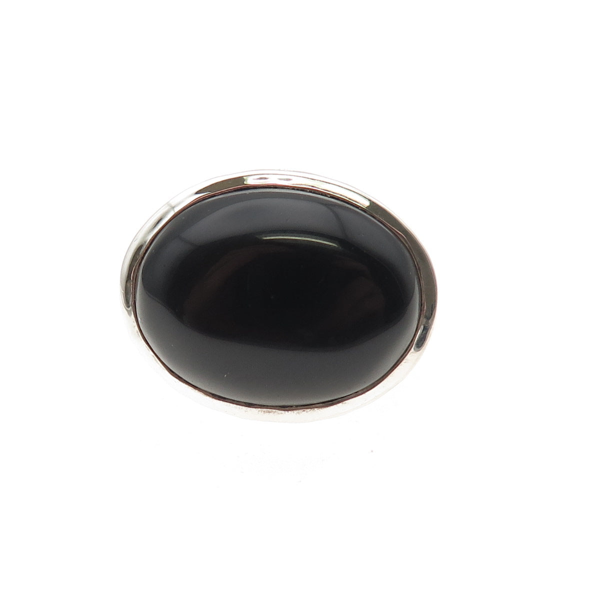 925 Sterling Silver Vintage Real Black Onyx Modernist Oxidized Ring Size 6