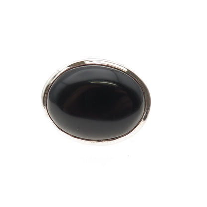 925 Sterling Silver Vintage Real Black Onyx Modernist Oxidized Ring Size 6