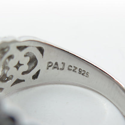 925 Sterling Silver Emerald & Round-Cut C Z Engagement Ring Size 7