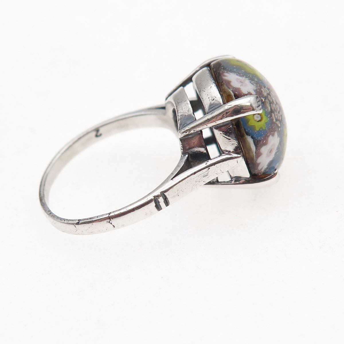 Caithness Glass 925 Sterling Vintage 1972 Birmingham Murano Glass Ring Size 6