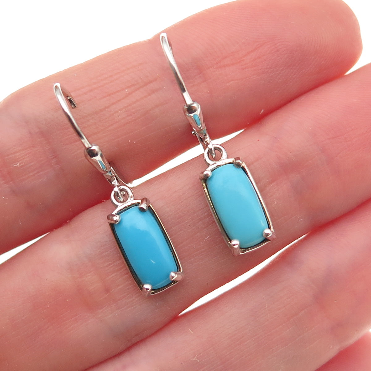 D'Joy 925 Sterling Silver Real Sleeping Beauty Turquoise Dangle Earrings