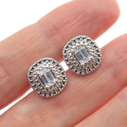 925 Sterling Silver Emerald-Cut C Z Cushion Stud Earrings