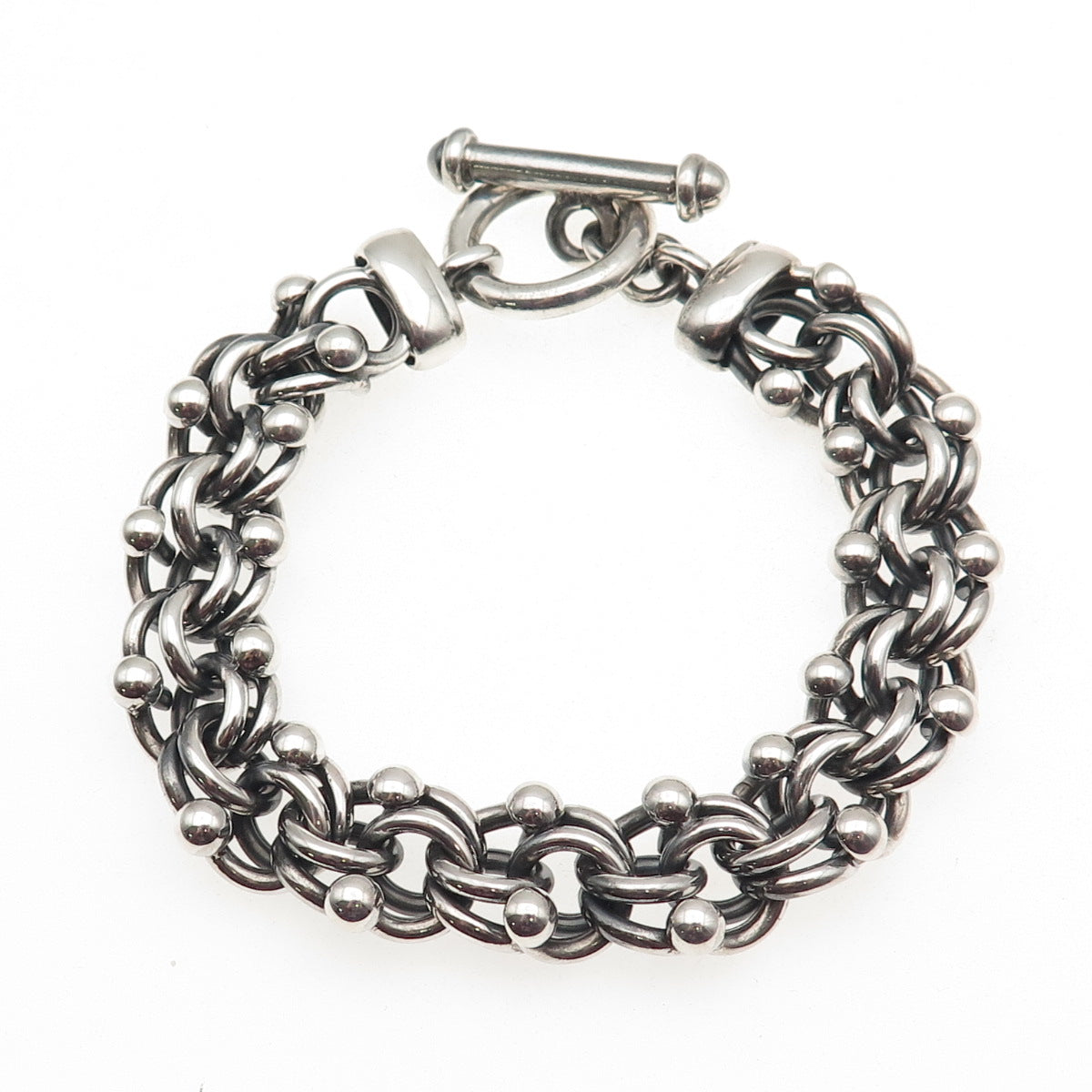 950 Silver Vintage Mexico Heavy 67.6g Bismark Link Oxidized Bracelet 7.5"
