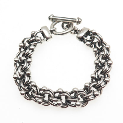 950 Silver Vintage Mexico Heavy 67.6g Bismark Link Oxidized Bracelet 7.5"