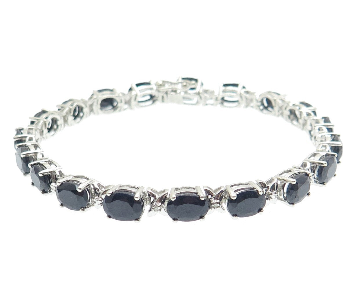 HN HENG NGAI 925 Sterling Silver Real Oval-Cut Sapphire "X" Link Bracelet 7.25"