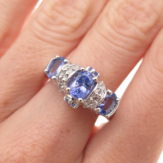 RJ Graziano 925 Sterling Silver Real Tanzanite & White Topaz Ring Size 7.75