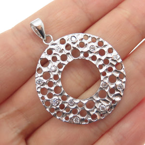 925 Sterling Silver Vintage Round-Cut C Z Modernist Disc Pendant