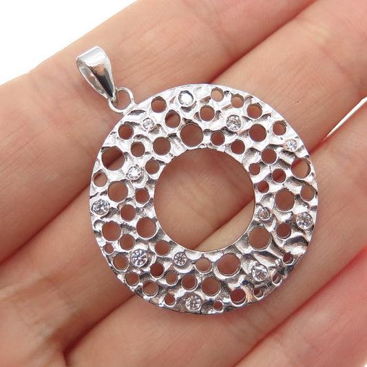 925 Sterling Silver Vintage Round-Cut C Z Modernist Disc Pendant