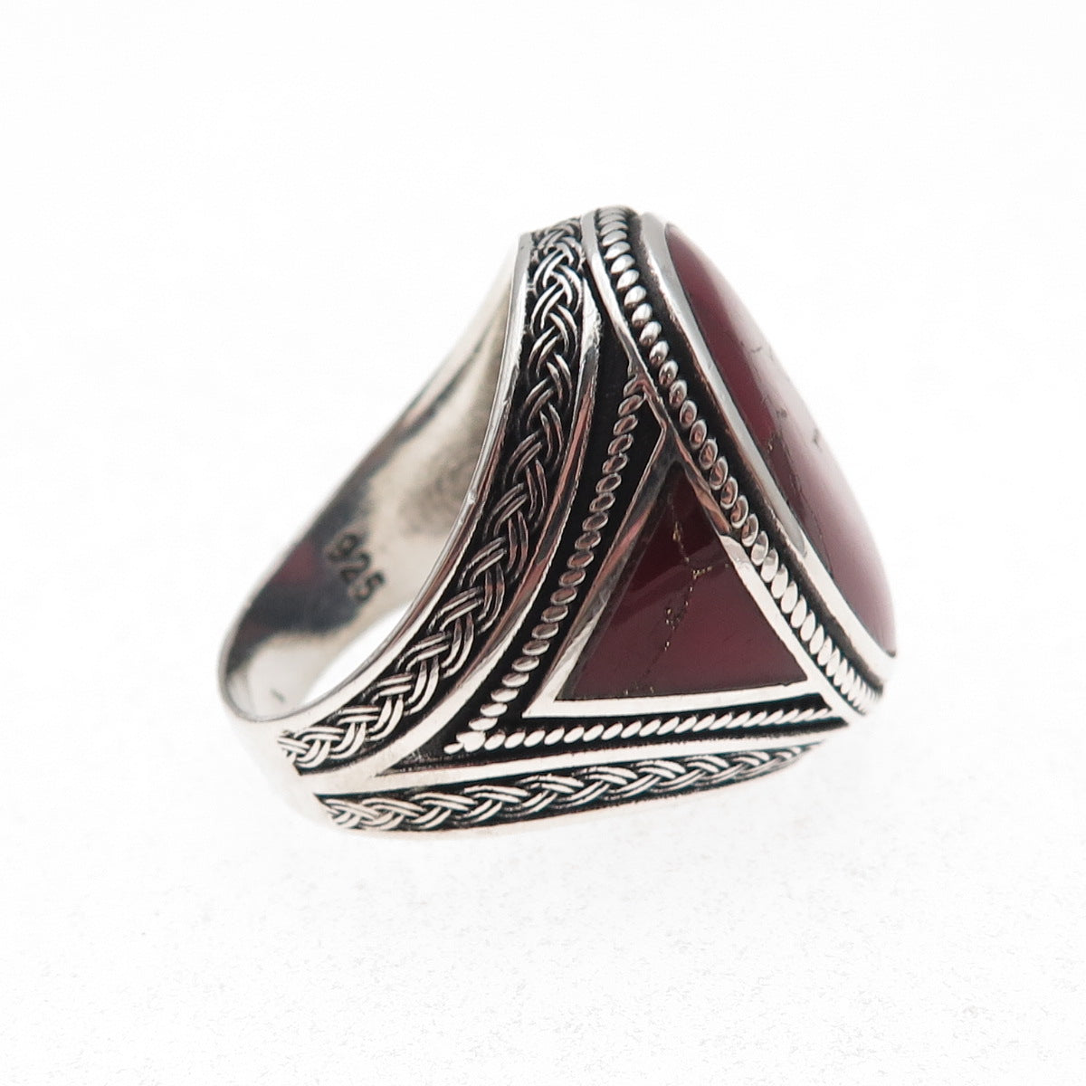 925 Sterling Silver Vintage Real Red Jasper Oxidized Ring Size 10