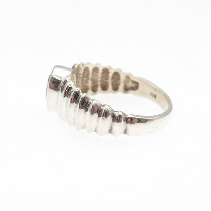925 Sterling Silver Vintage Oval-Cut C Z Ribbed Ring Size 6