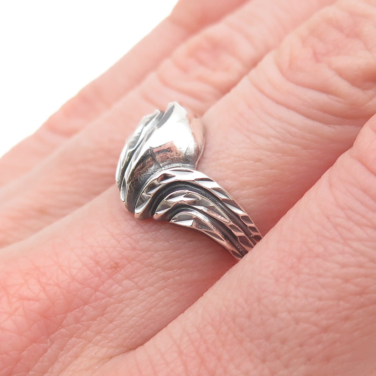 925 Sterling Silver Vintage Modernist Oxidized Ring Size 7.25
