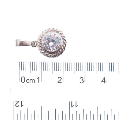 925 Sterling Silver Round-Cut C Z Minimalist Charm Pendant