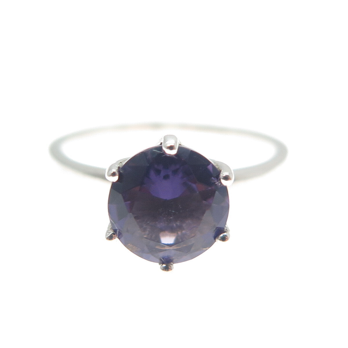 DAZZLERS 925 Sterling Silver Round-Cut Nano Amethyst Ring Size 7