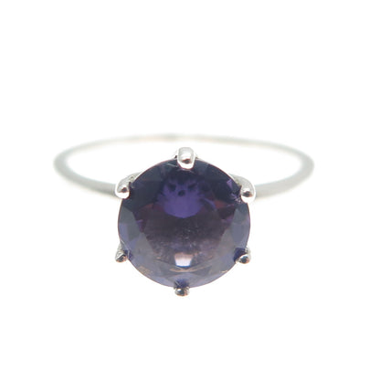 DAZZLERS 925 Sterling Silver Round-Cut Nano Amethyst Ring Size 7