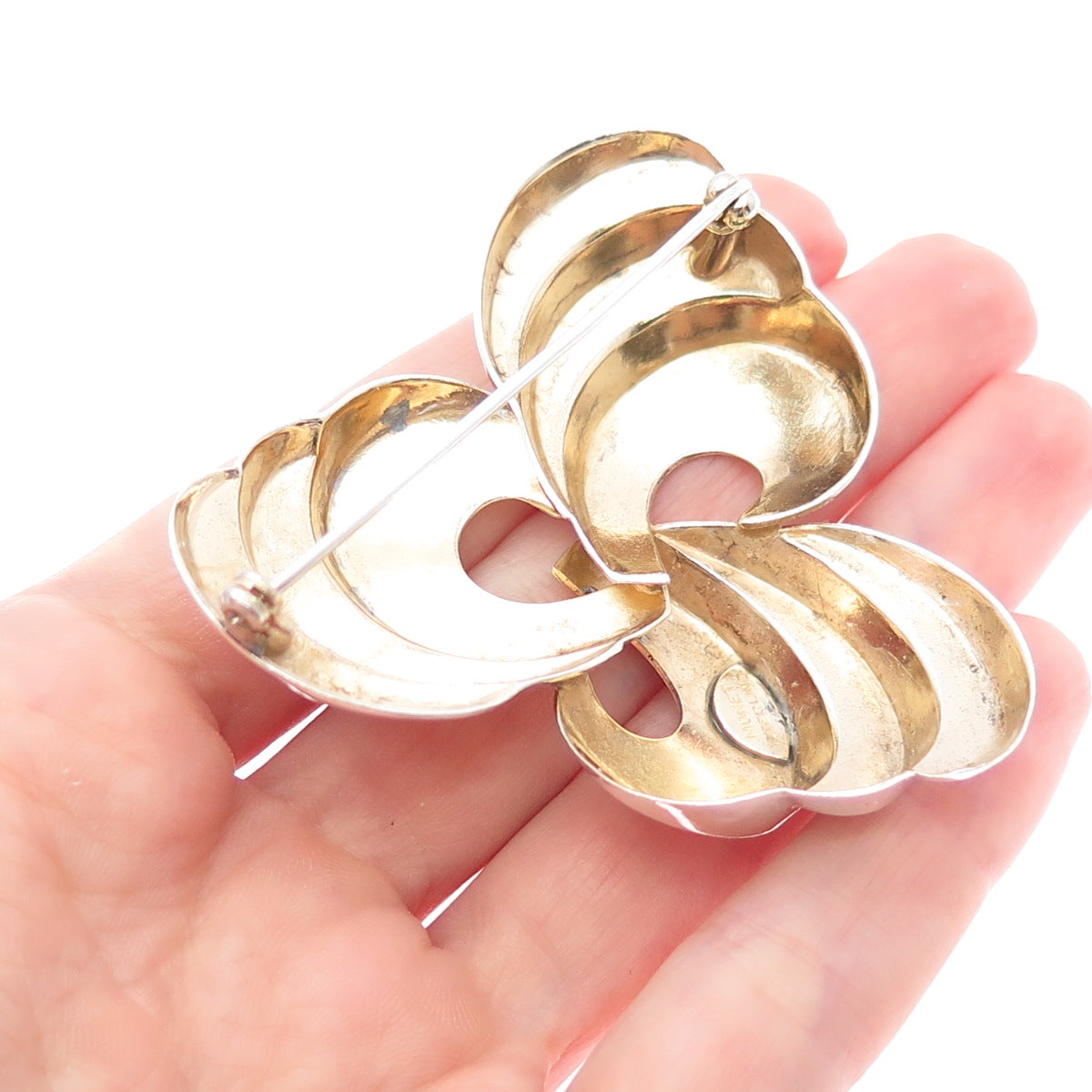 MONET 925 Sterling Silver 2-Tone Vintage Modernist Floral Pin Brooch