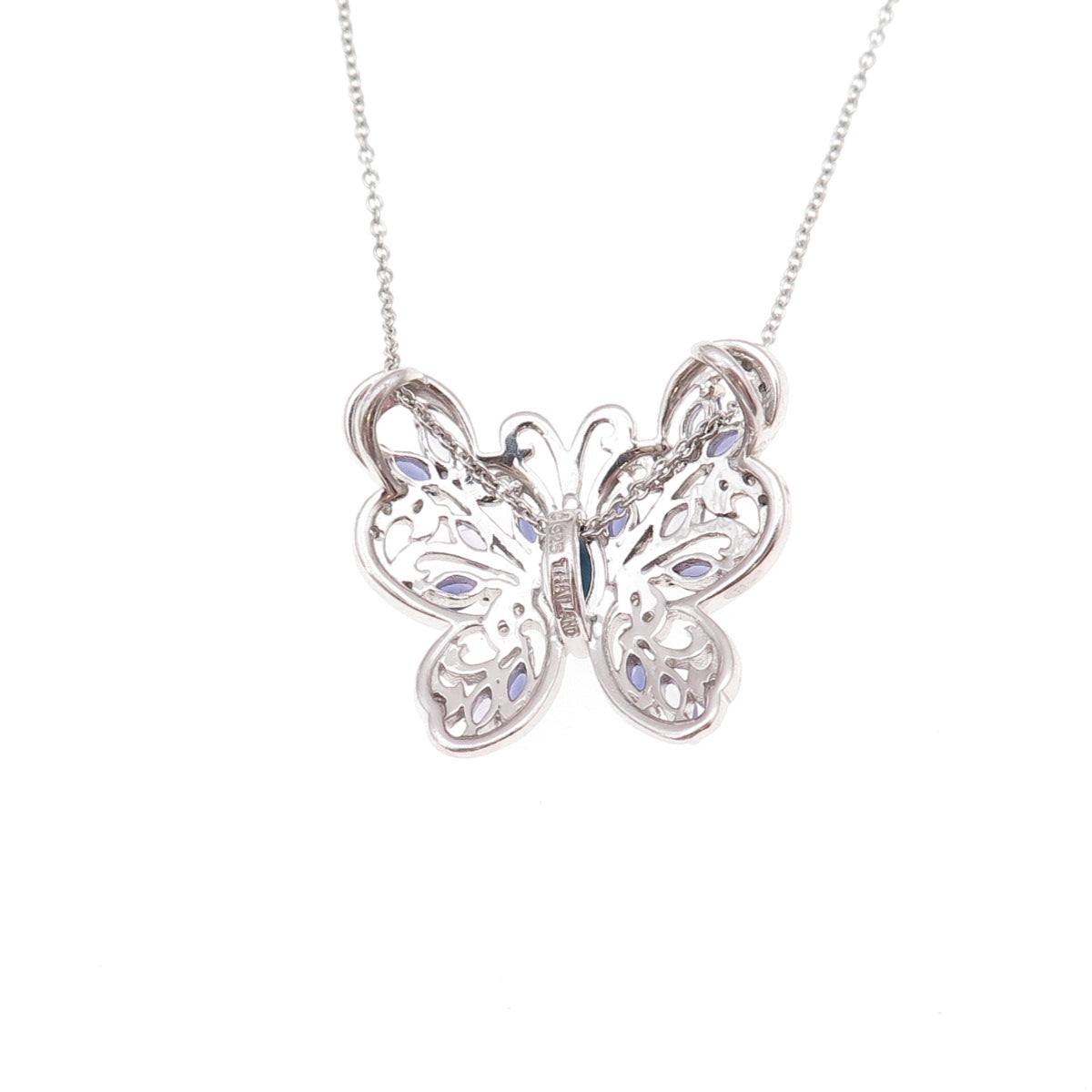 925 Sterling Silver Real Sapphire & Tanzanite Butterfly Cable Chain Necklace 18"