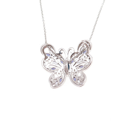 925 Sterling Silver Real Sapphire & Tanzanite Butterfly Cable Chain Necklace 18"