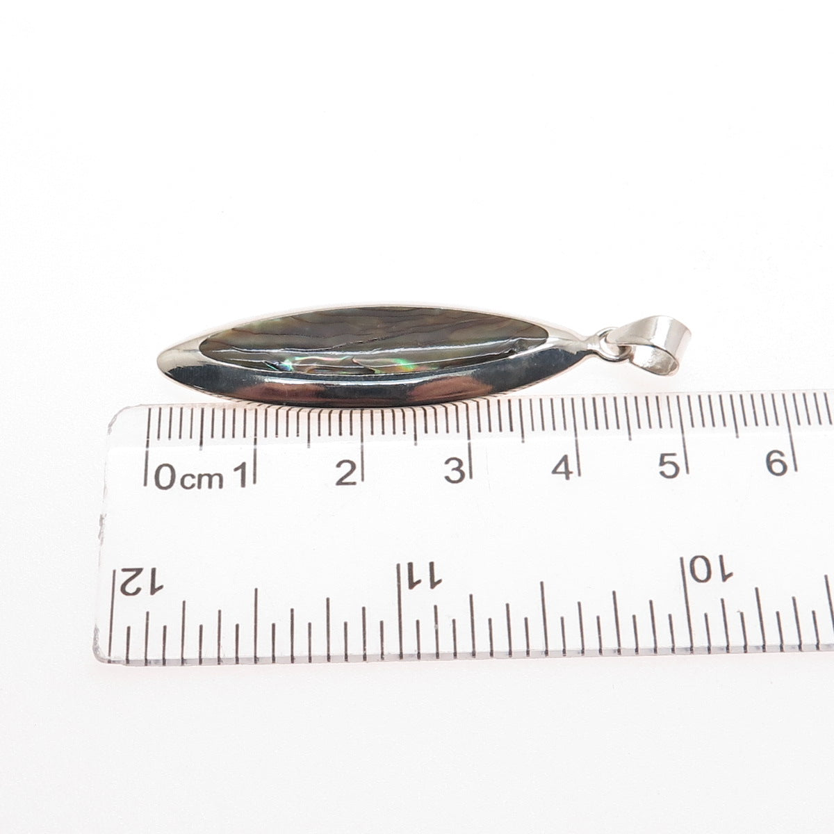 925 Sterling Silver Vintage Real Abalone Shell Modernist Charm Pendant