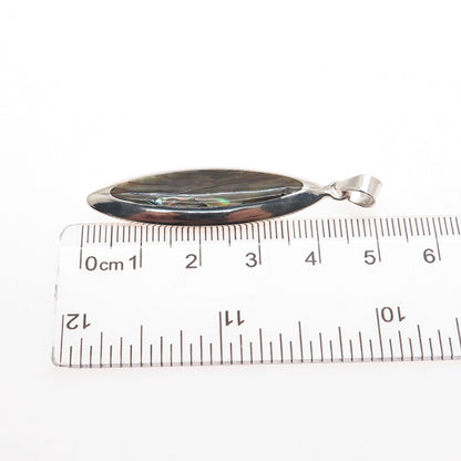 925 Sterling Silver Vintage Real Abalone Shell Modernist Charm Pendant