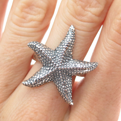 925 Sterling Silver Vintage Starfish Oxidized Ring Size 8.5