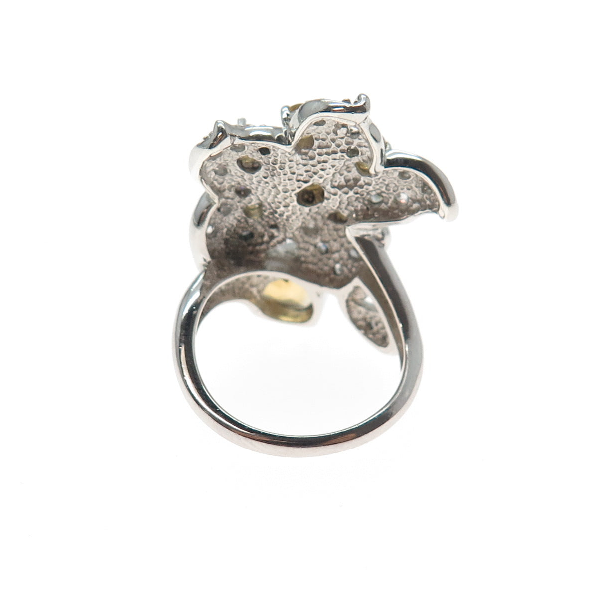 925 Sterling Silver Real Heart Round-Cut Citrine & C Z Lily Ring Size 5.75